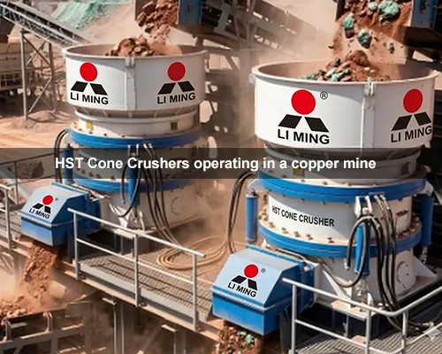 Close-up of Liming HST Cone Crushers operating in a copper mine