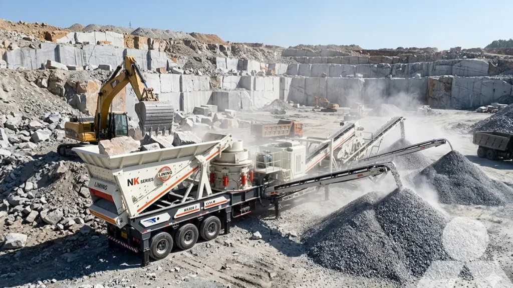 Liming NK series tire-type mobile crusher processing granite