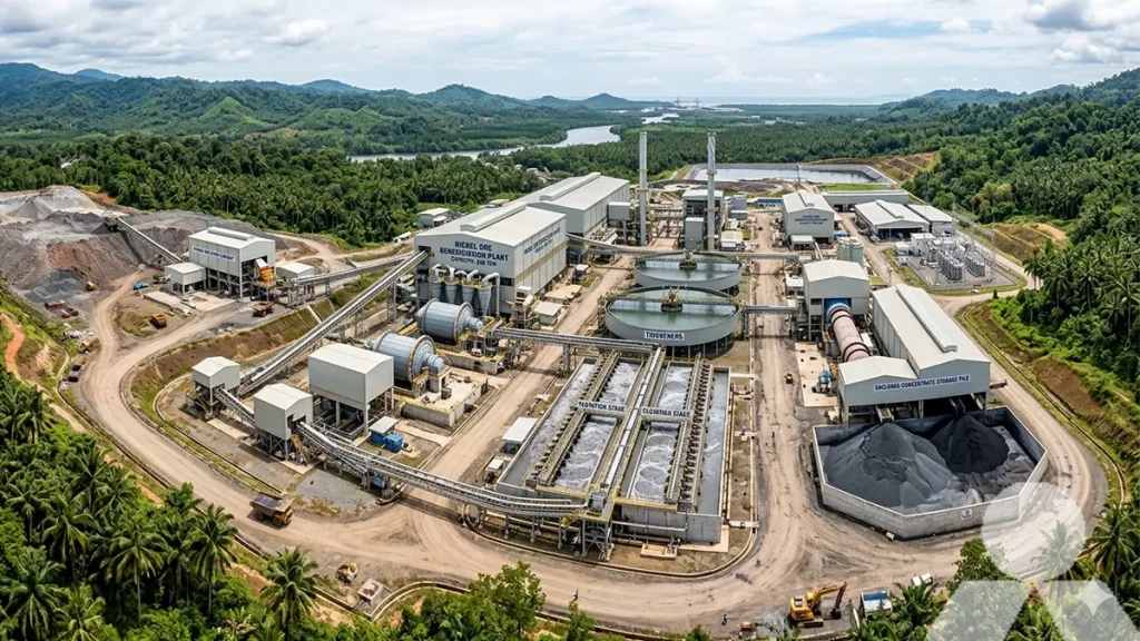 Wide shot of a comprehensive 500 tph nickel ore beneficiation plant in Southeast Asia