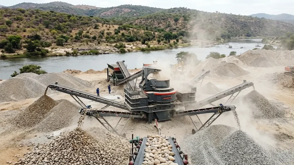 VSI6X1263 processing 85% silica river stone in Mazowe River basin