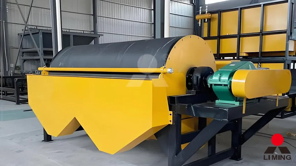 Forensic inspection of a CTB wet drum magnetic separator extracting high-grade magnetite from a dark iron ore slurry stream.