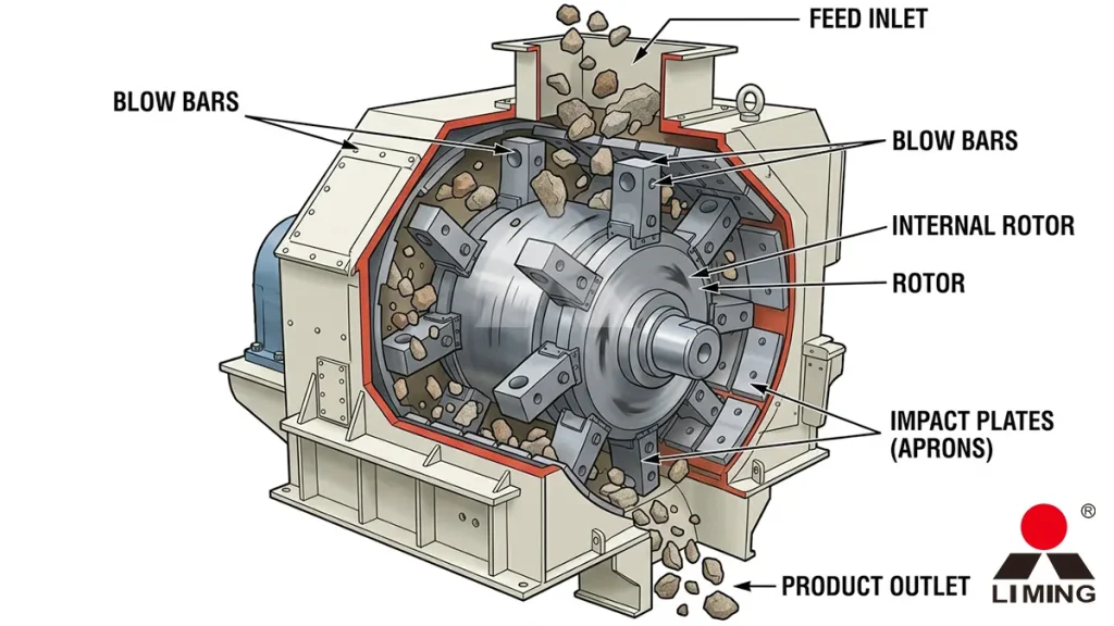 Internal rotor and blow bars of a CI5X horizontal impact crusher