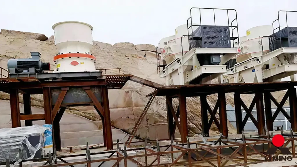 HST single-cylinder cone crusher and VSI6X sand maker operating in a two-stage crushing circuit