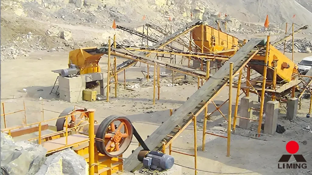 A complete limestone crushing plant featuring a primary jaw crusher and secondary impact crusher