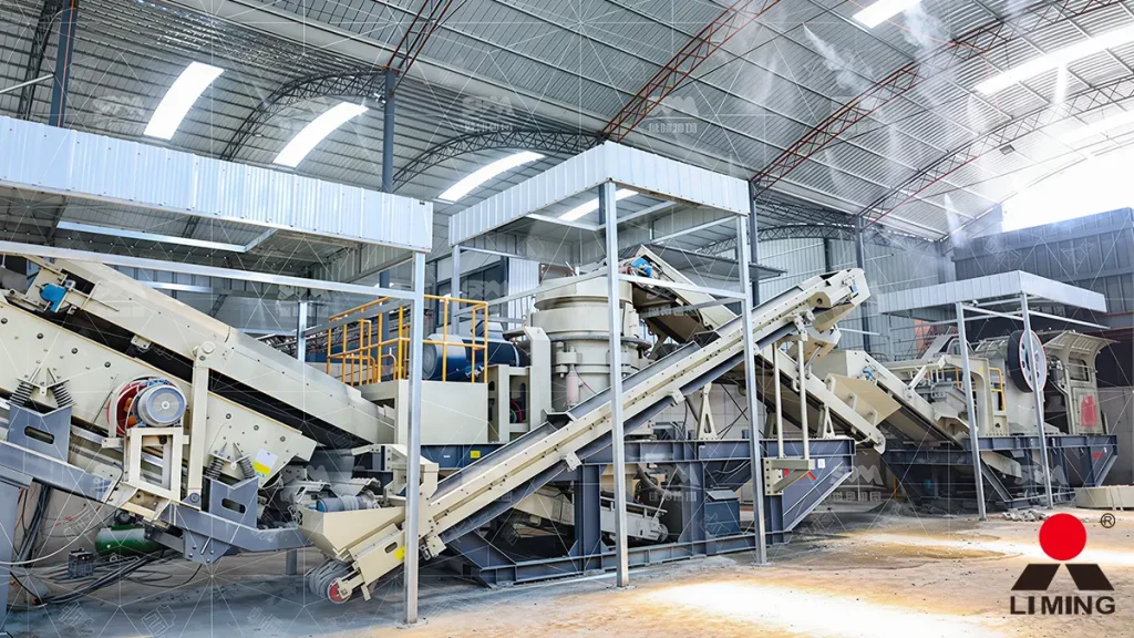 A complete skid-mounted modular crushing plant operating without concrete foundations